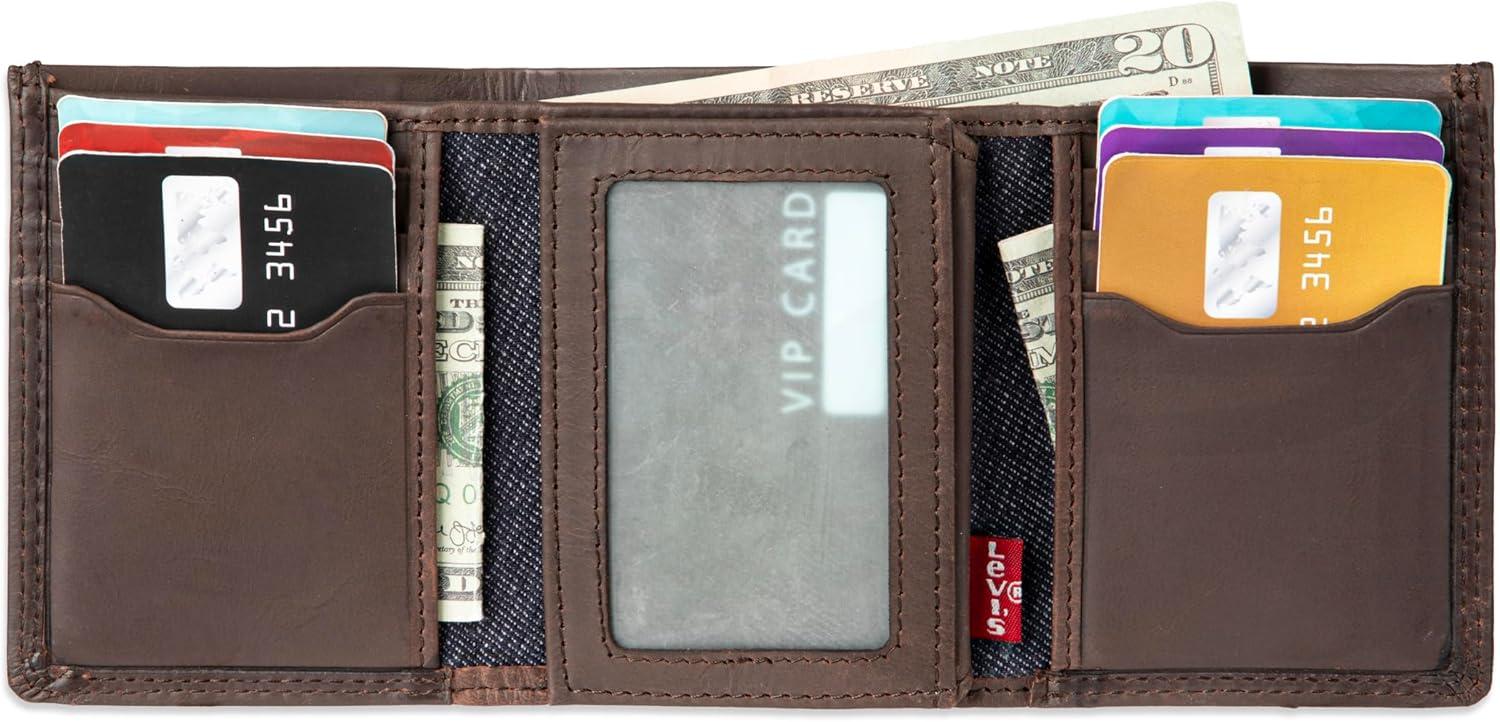 imageLevis Mens RFID Trifold WalletSleek and Slim Includes ID Window and Credit Card HolderBrown Xcap