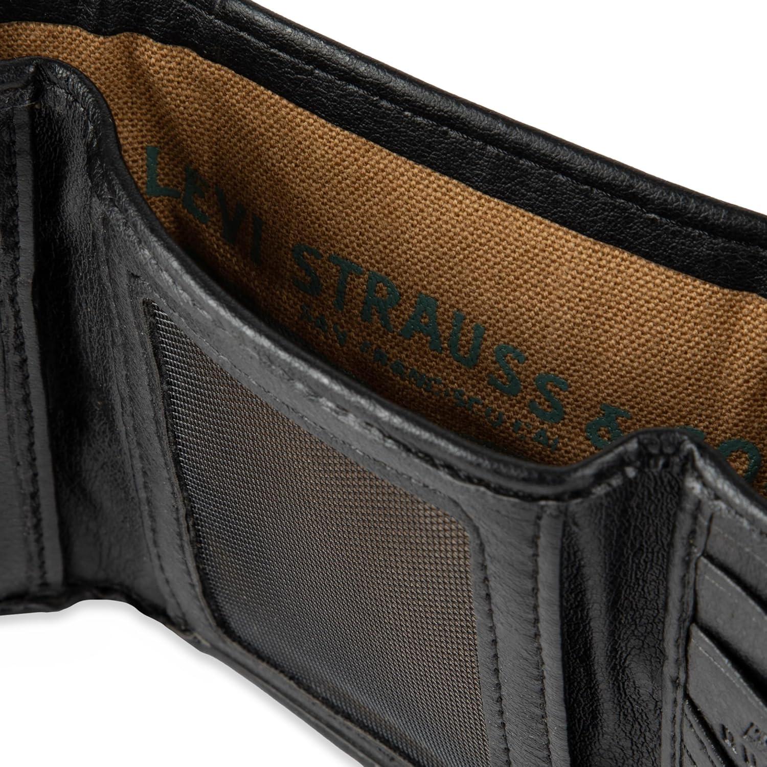 imageLevis Mens RFID Trifold WalletSleek and Slim Includes ID Window and Credit Card HolderNoir Black
