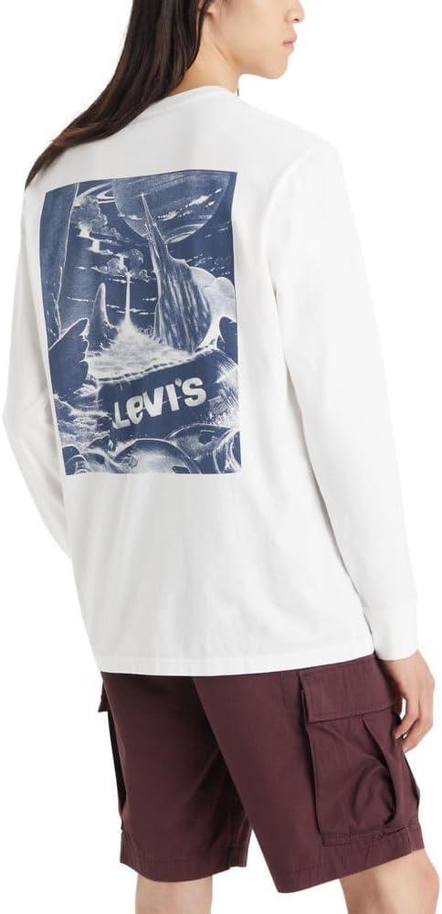imageLevis Mens Relaxed Graphic Long Sleeve TShirtNew Archival Batwing Waterfall White
