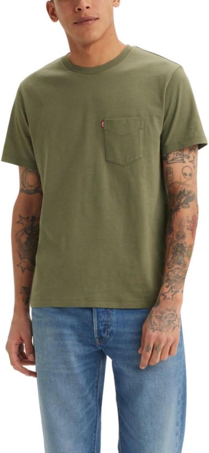 imageLevis Mens Short Sleeve Classic Pocket Tee Available in BigMoss Olive Jersey