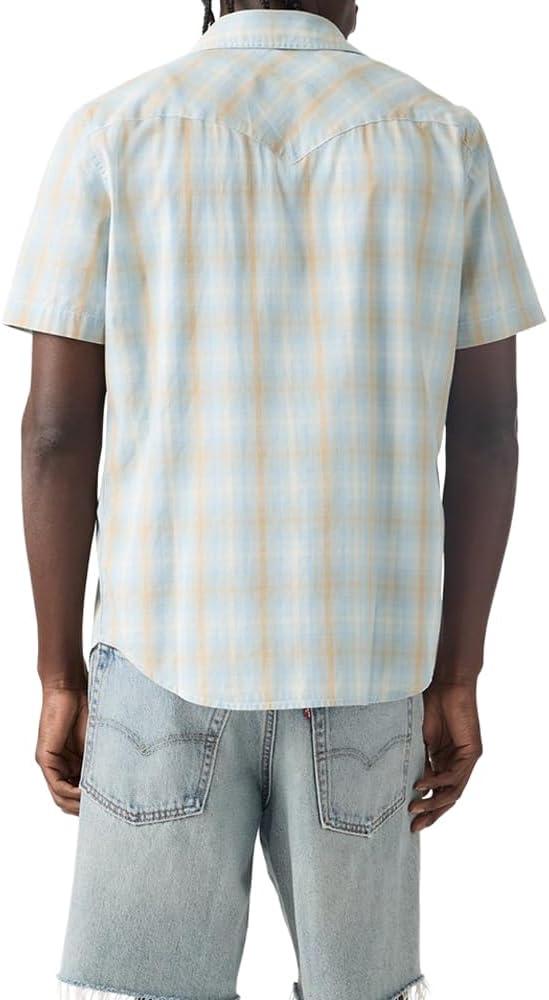 imageLevis Mens Short Sleeve Classic Western ShirtNew Earl Plaid Forgetmenot