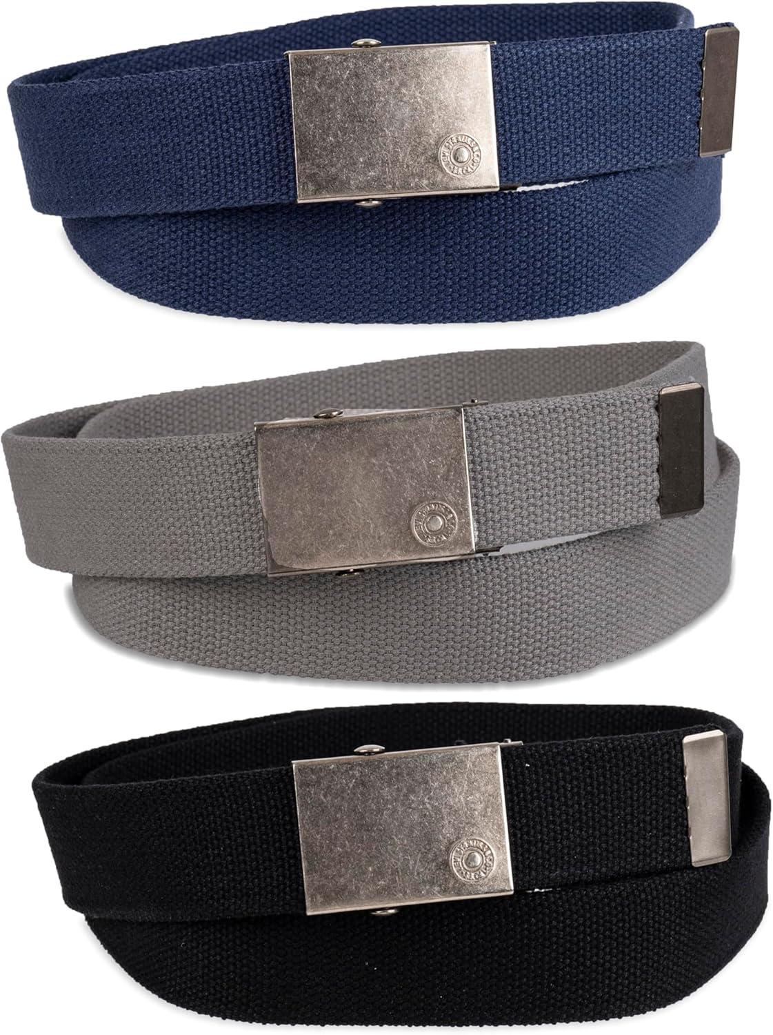 imageLevis UnisexAdult Casual CutToFit Web Belt Sets 3 Pack Straps with Interchangeable BuckleBlackBlueGrey
