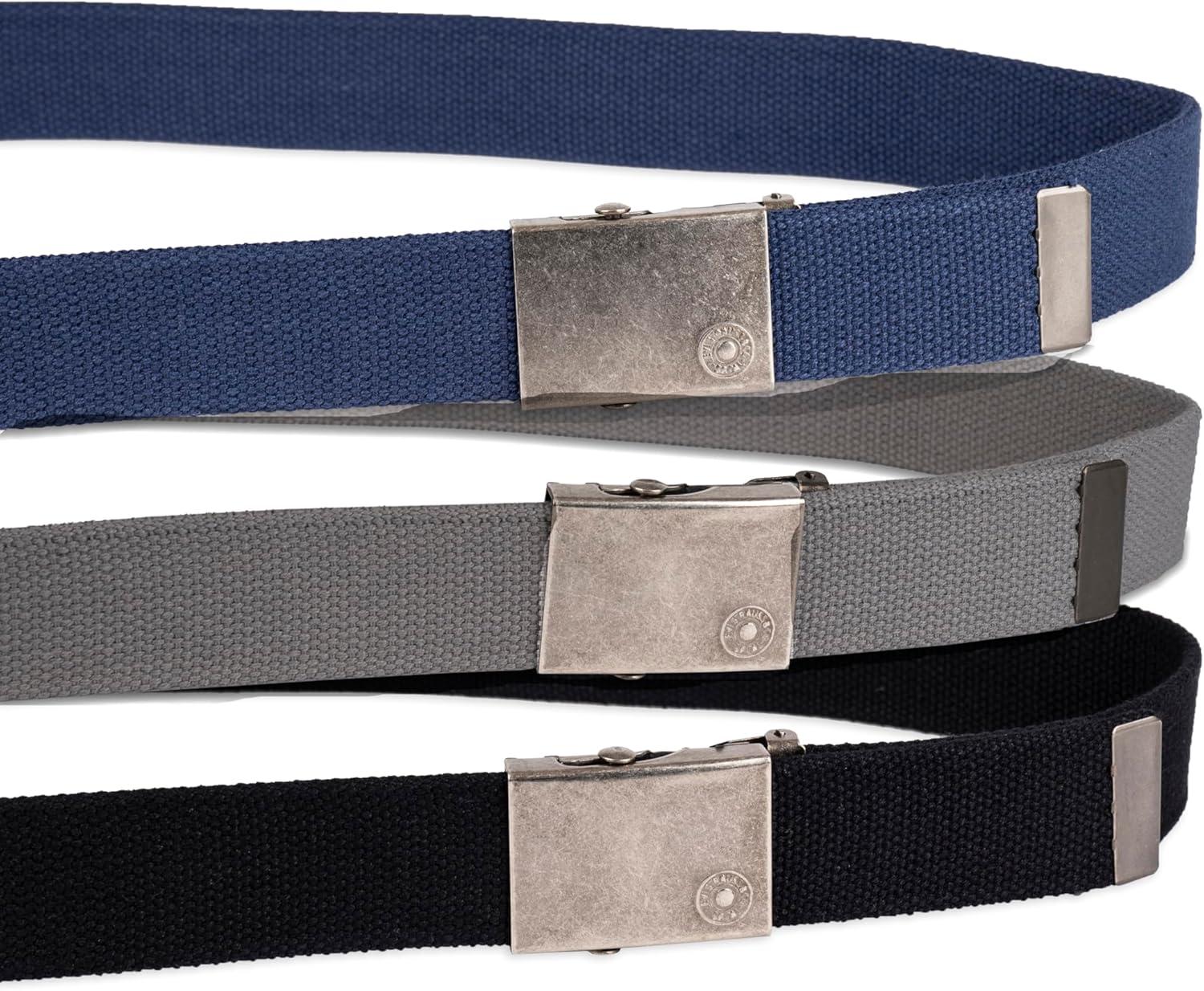 imageLevis UnisexAdult Casual CutToFit Web Belt Sets 3 Pack Straps with Interchangeable BuckleBlackBlueGrey