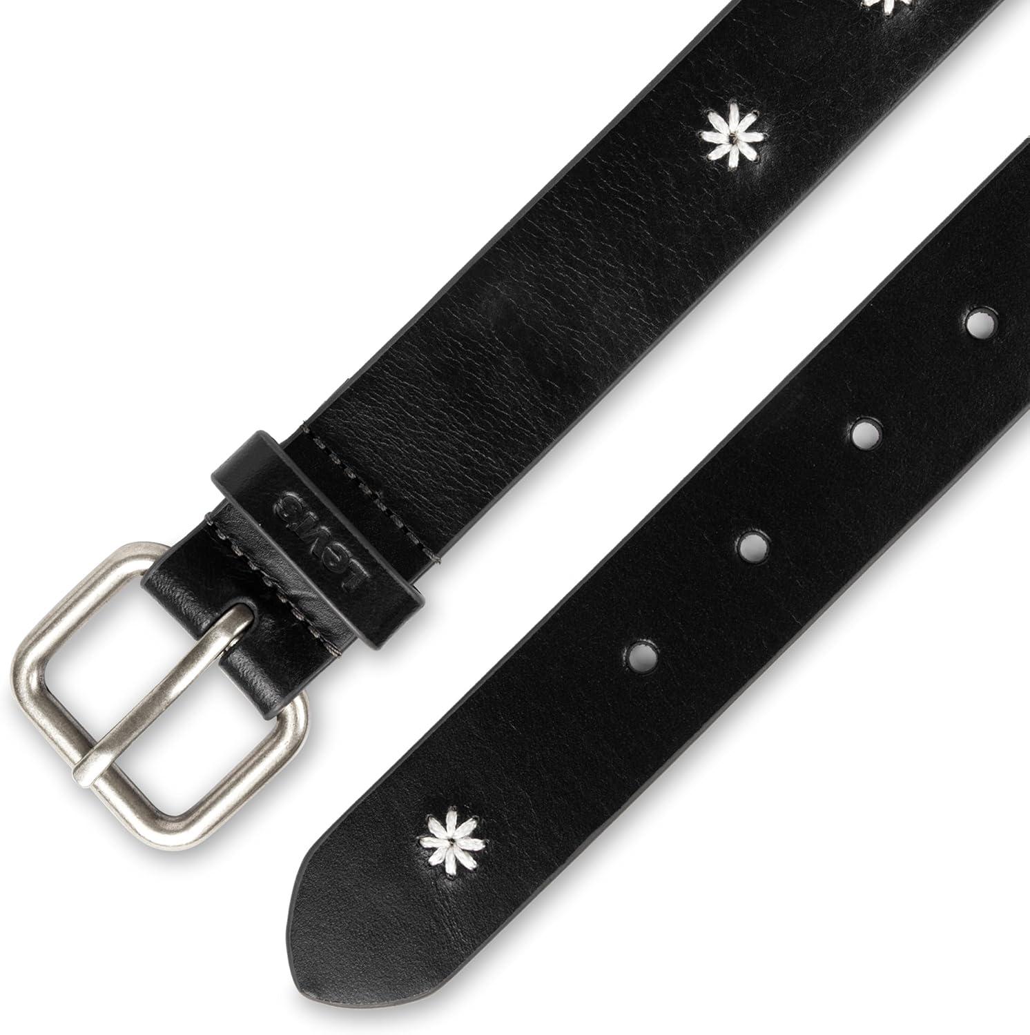 imageLevis Womens Casual Leather Belt With Square Buckle Stylish Jeans amp Dress Belt Regular amp Plus SizesBlack Floral Stitch