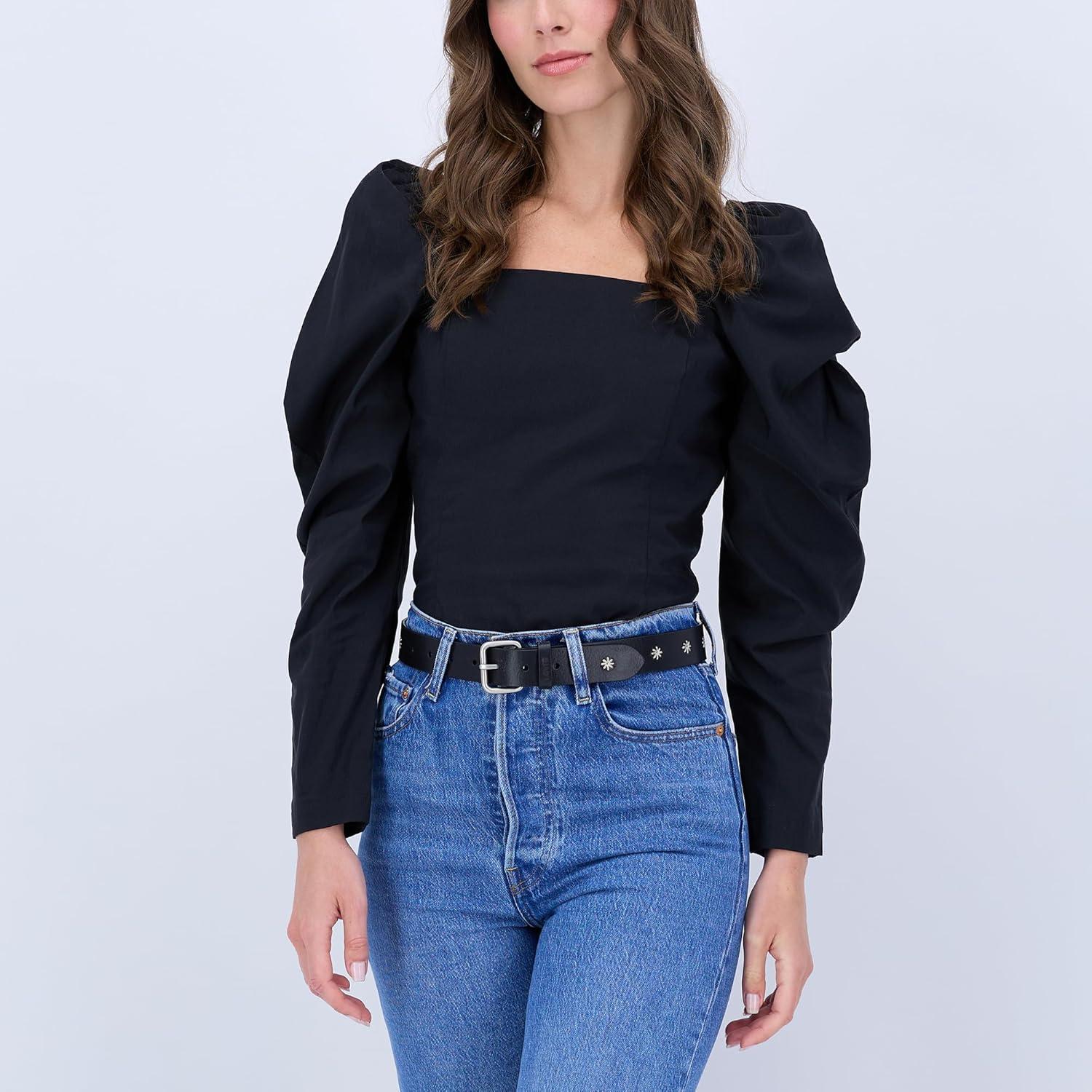 imageLevis Womens Casual Leather Belt With Square Buckle Stylish Jeans amp Dress Belt Regular amp Plus SizesBlack Floral Stitch