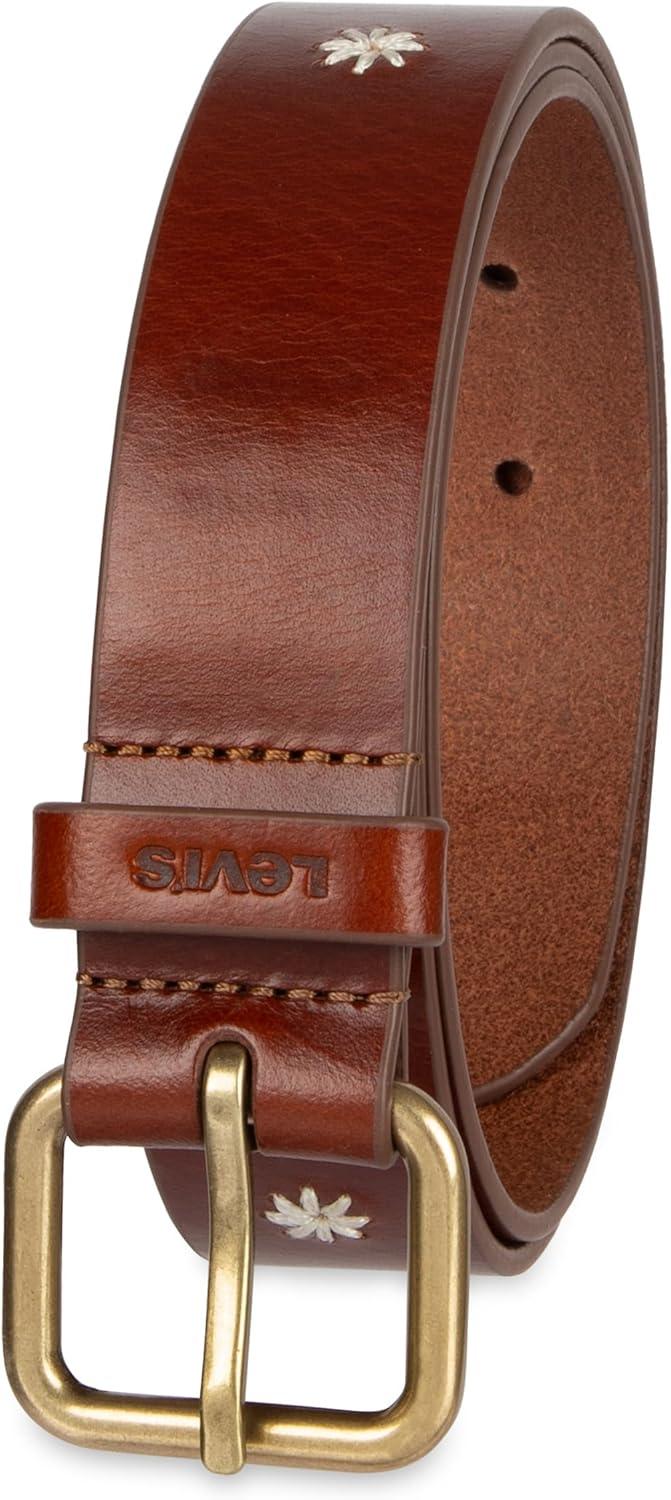 imageLevis Womens Casual Leather Belt With Square Buckle Stylish Jeans amp Dress Belt Regular amp Plus SizesCognac Floral Stitch