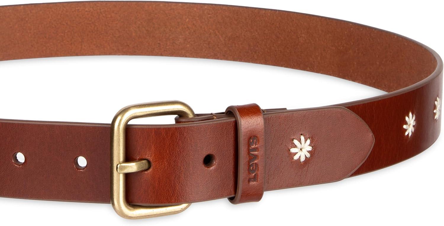 imageLevis Womens Casual Leather Belt With Square Buckle Stylish Jeans amp Dress Belt Regular amp Plus SizesCognac Floral Stitch