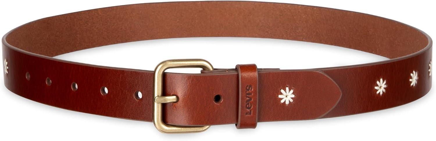 imageLevis Womens Casual Leather Belt With Square Buckle Stylish Jeans amp Dress Belt Regular amp Plus SizesCognac Floral Stitch