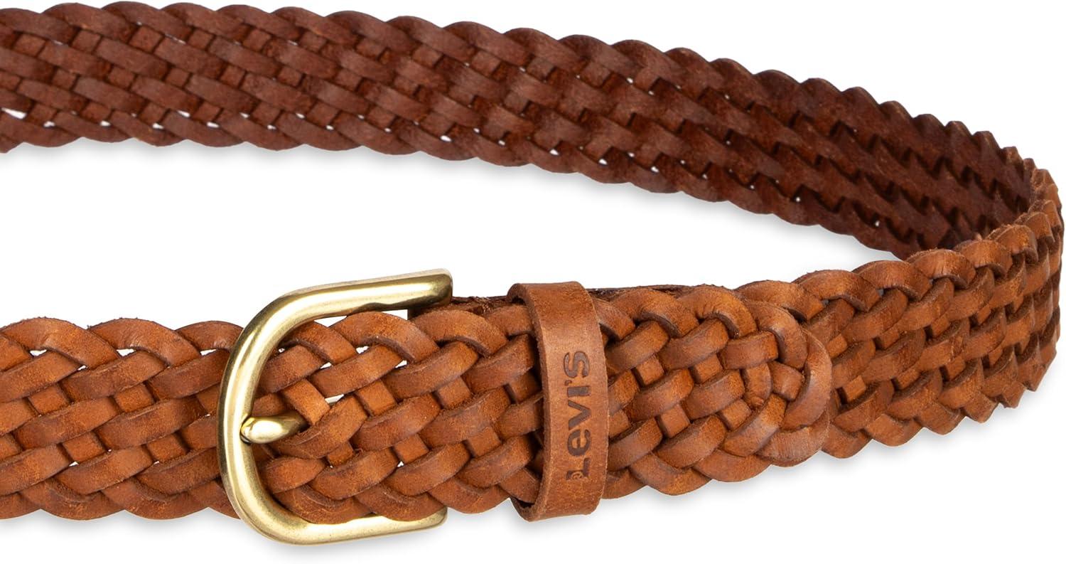 imageLevis Womens Fully Adjustable Casual Leather Braided Belt for Jeans and DressesTan