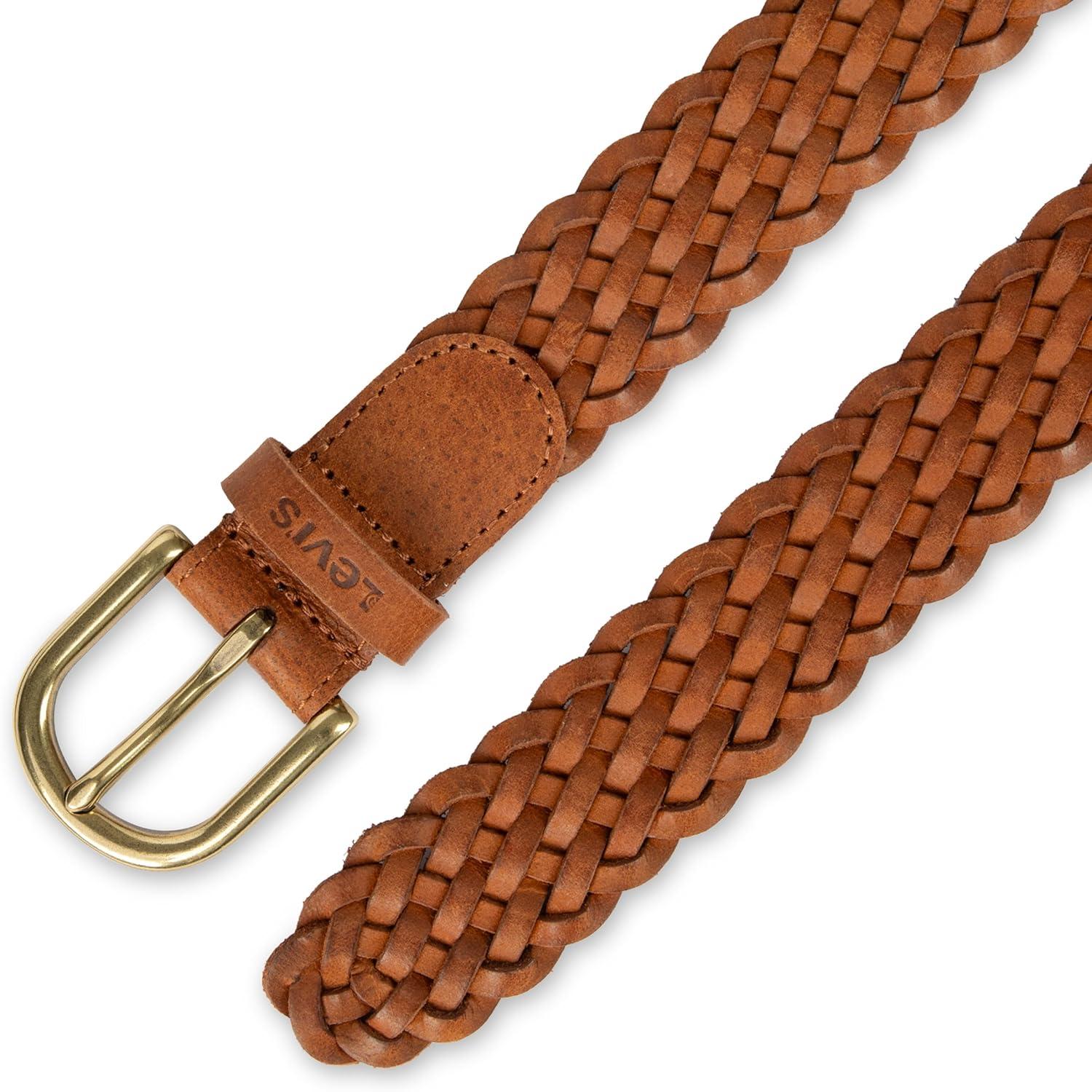 imageLevis Womens Fully Adjustable Casual Leather Braided Belt for Jeans and DressesTan