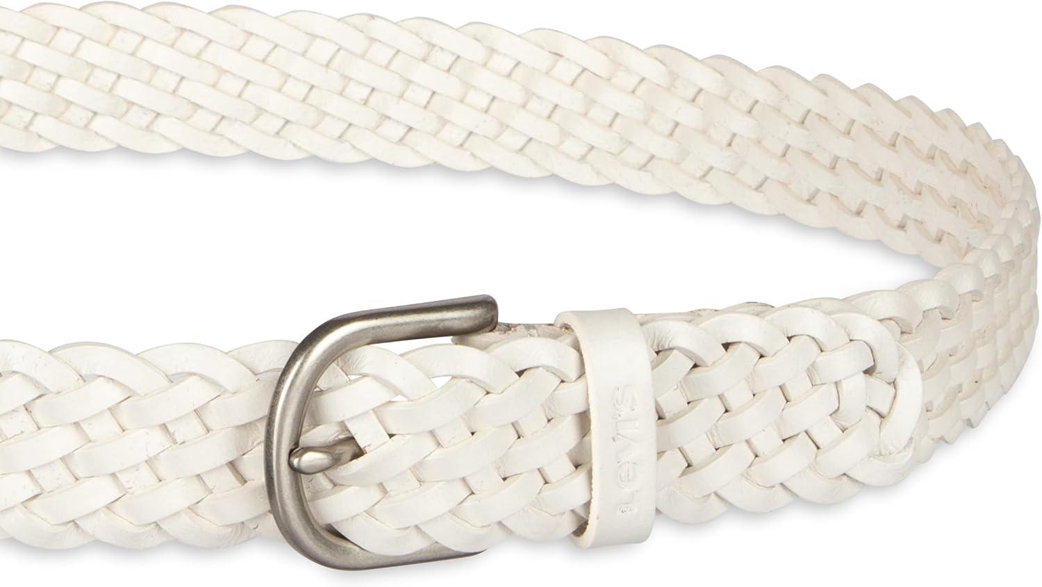 imageLevis Womens Fully Adjustable Casual Leather Braided Belt for Jeans and DressesWhite