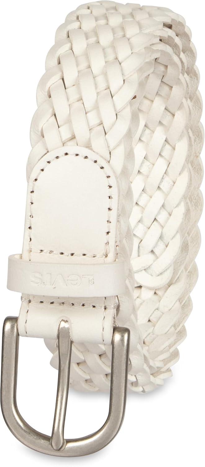 imageLevis Womens Fully Adjustable Casual Leather Braided Belt for Jeans and DressesWhite