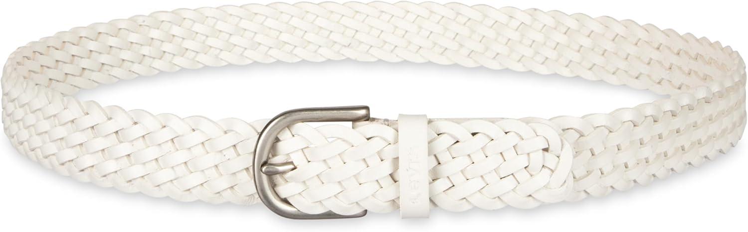imageLevis Womens Fully Adjustable Casual Leather Braided Belt for Jeans and DressesWhite