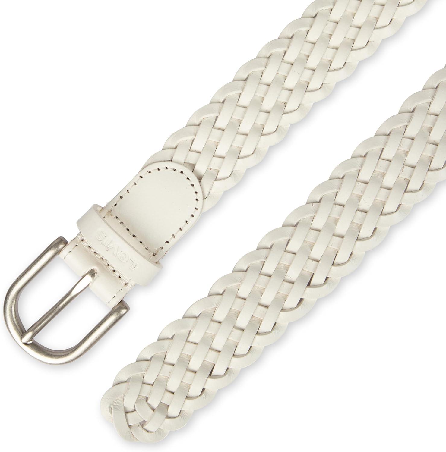 imageLevis Womens Fully Adjustable Casual Leather Braided Belt for Jeans and DressesWhite