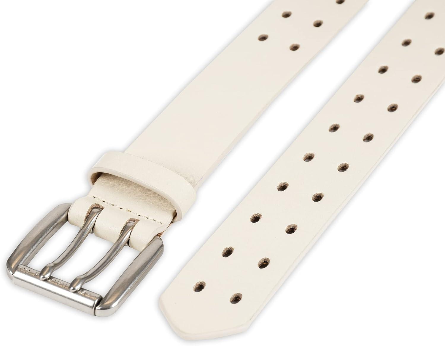 imageLevis Womens Fully Adjustable Perforated Leather Casual Jean Belt with Double Prong BuckleIvory