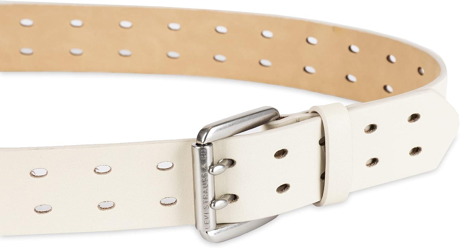 imageLevis Womens Fully Adjustable Perforated Leather Casual Jean Belt with Double Prong BuckleIvory