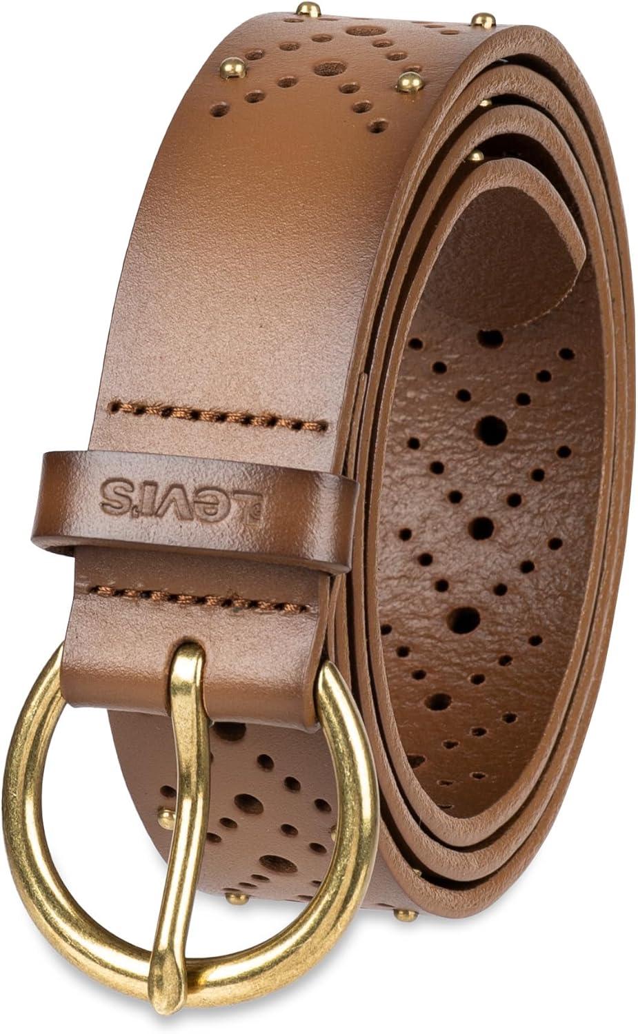 imageLevis Womens MultiPerforate Fully Adjustable Casual Belt for Jeans Trousers and DressesTan