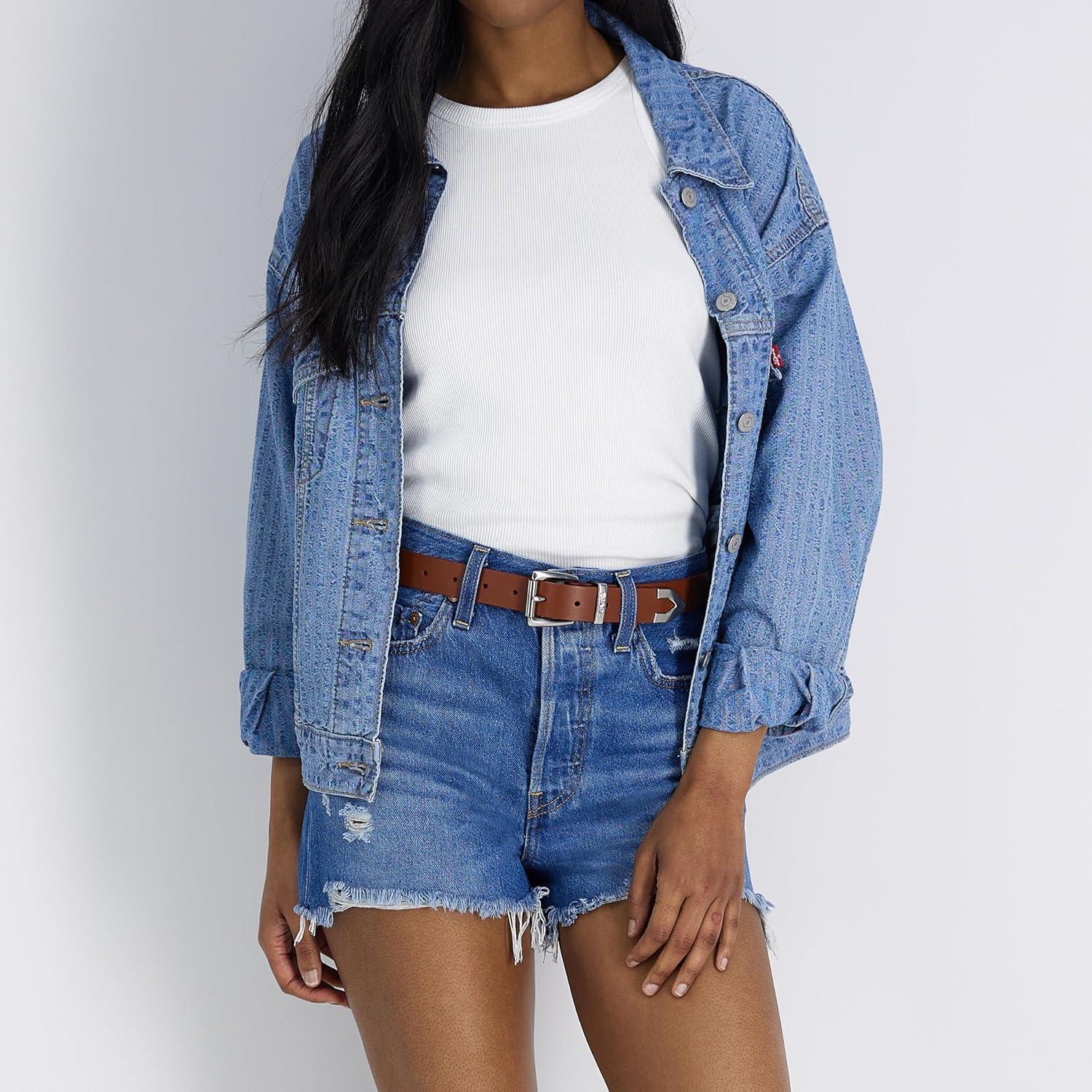 imageLevis Womens Slim Casual Western Style Leather Jean Belt With Metal Tip Regular amp Plus SizesTan Classic