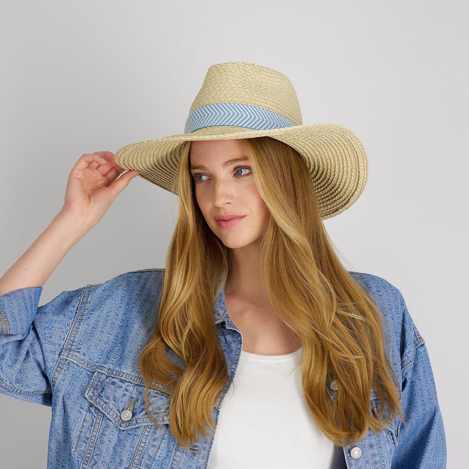 imageLevis Womens Wide Brim Straw Hat with Woven BandBlue