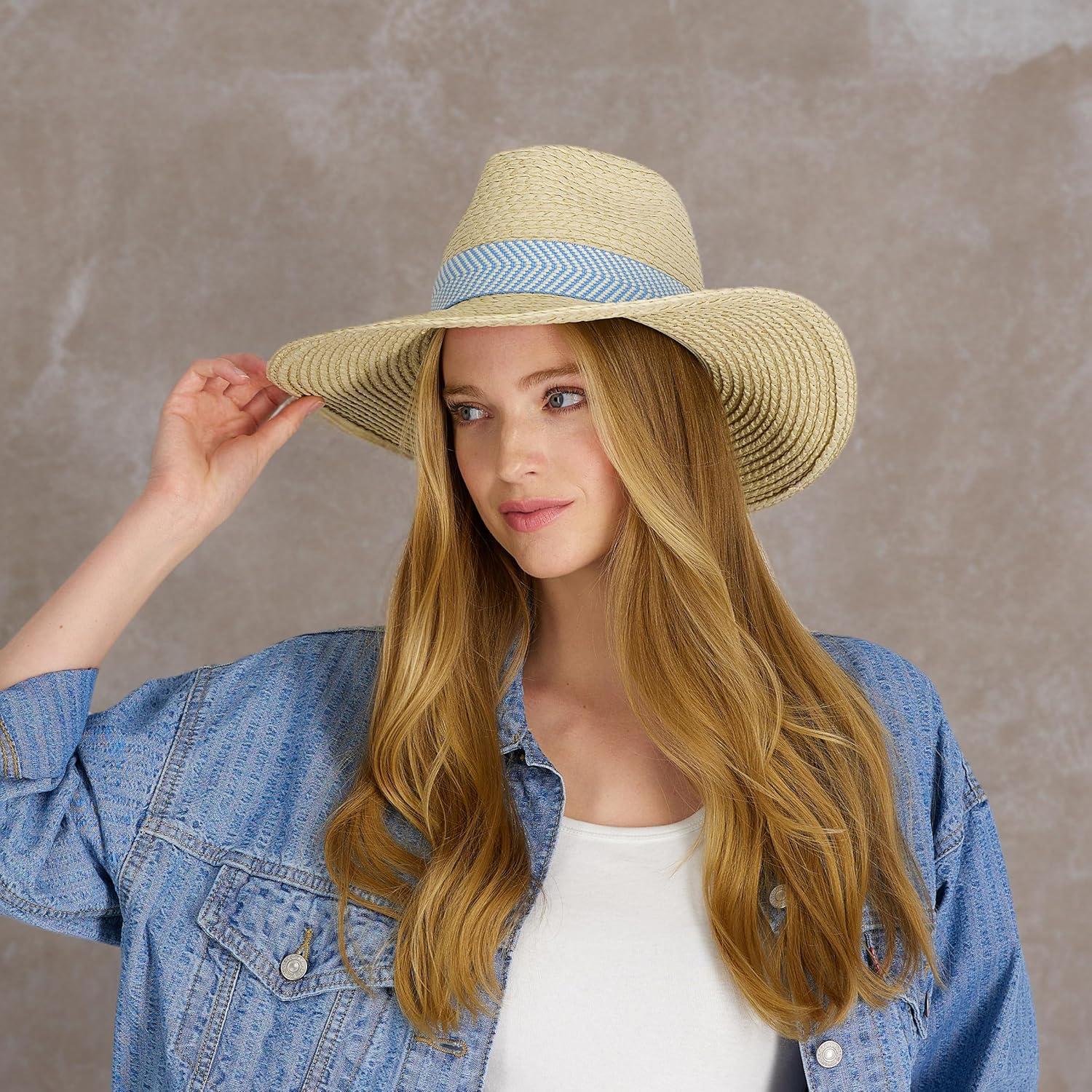 imageLevis Womens Wide Brim Straw Hat with Woven BandBlue