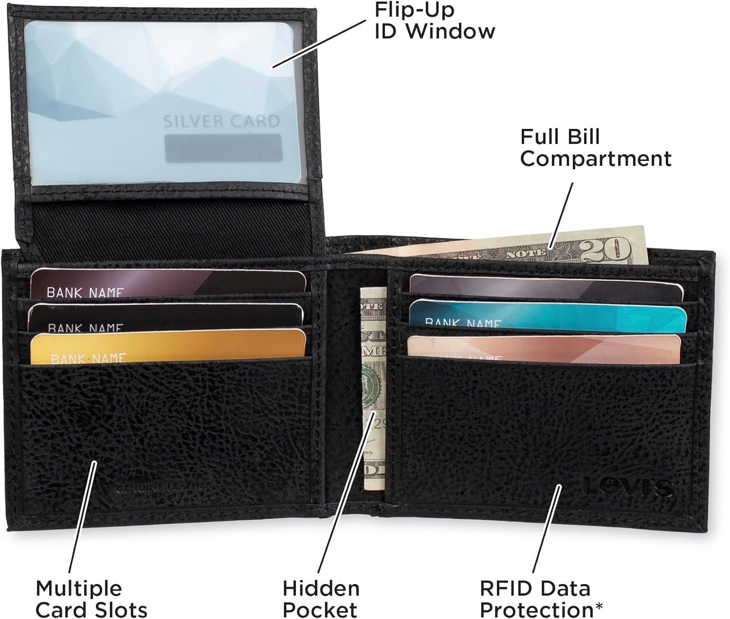 imageLevis mens Classic Bifold Passcase Wallet With Multiple Card Slots and Id Window Brown WesternBlack Embossed