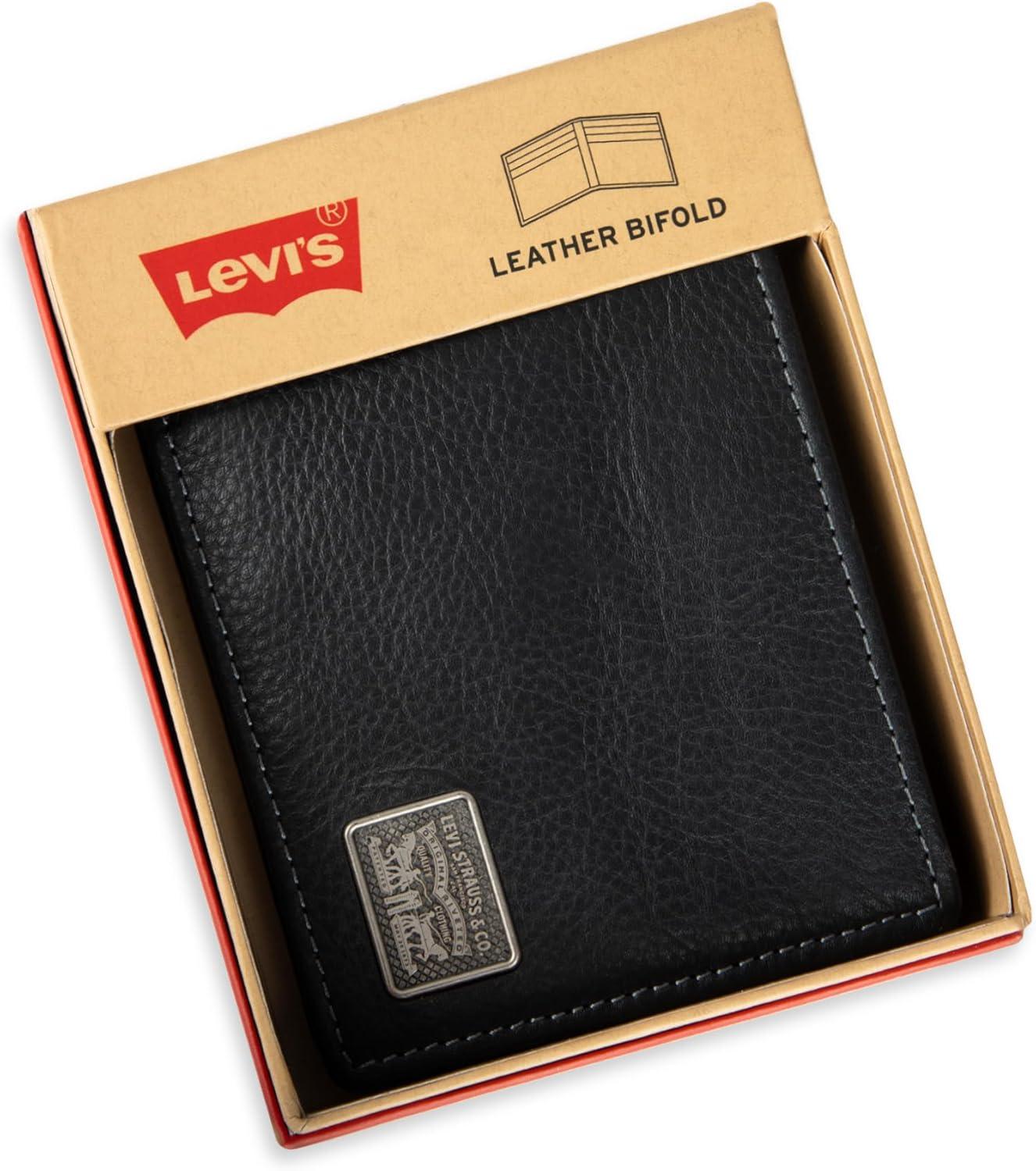 imageLevis mens Classic Bifold Passcase Wallet With Multiple Card Slots and Id Window Brown WesternBlack Nickel Ornament