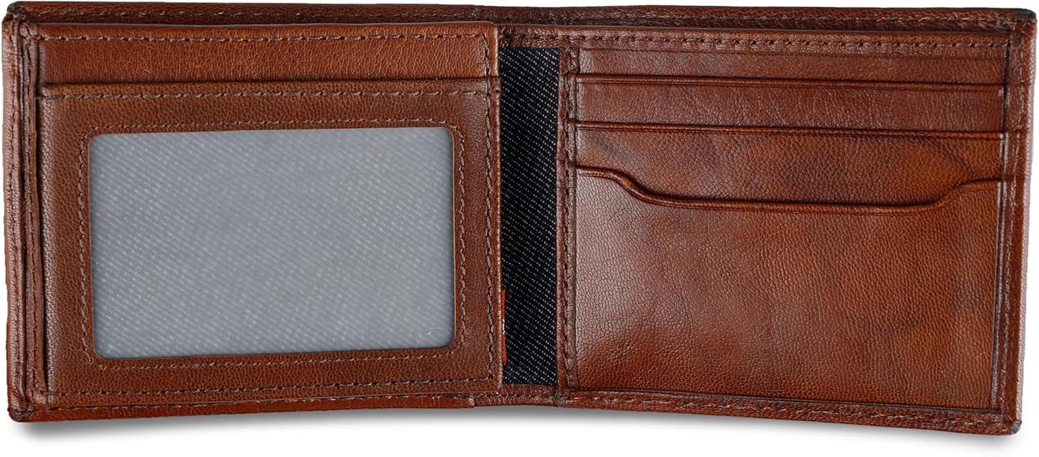 imageLevis mens Classic Bifold Passcase Wallet With Multiple Card Slots and Id Window Brown WesternBrown Traveler