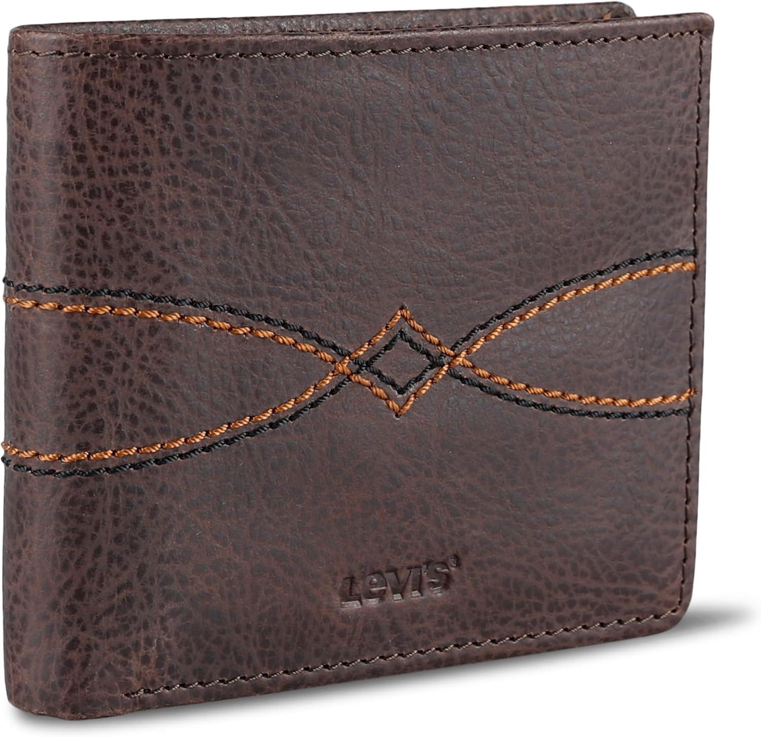 imageLevis mens Classic Bifold Passcase Wallet With Multiple Card Slots and Id Window Brown WesternBrown Western