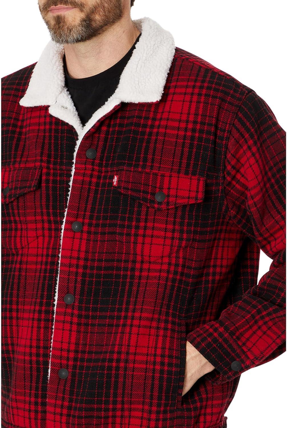 imageLevis mens Relaxed Fit TruckerNew Harvey Plaid Rhythmic Red