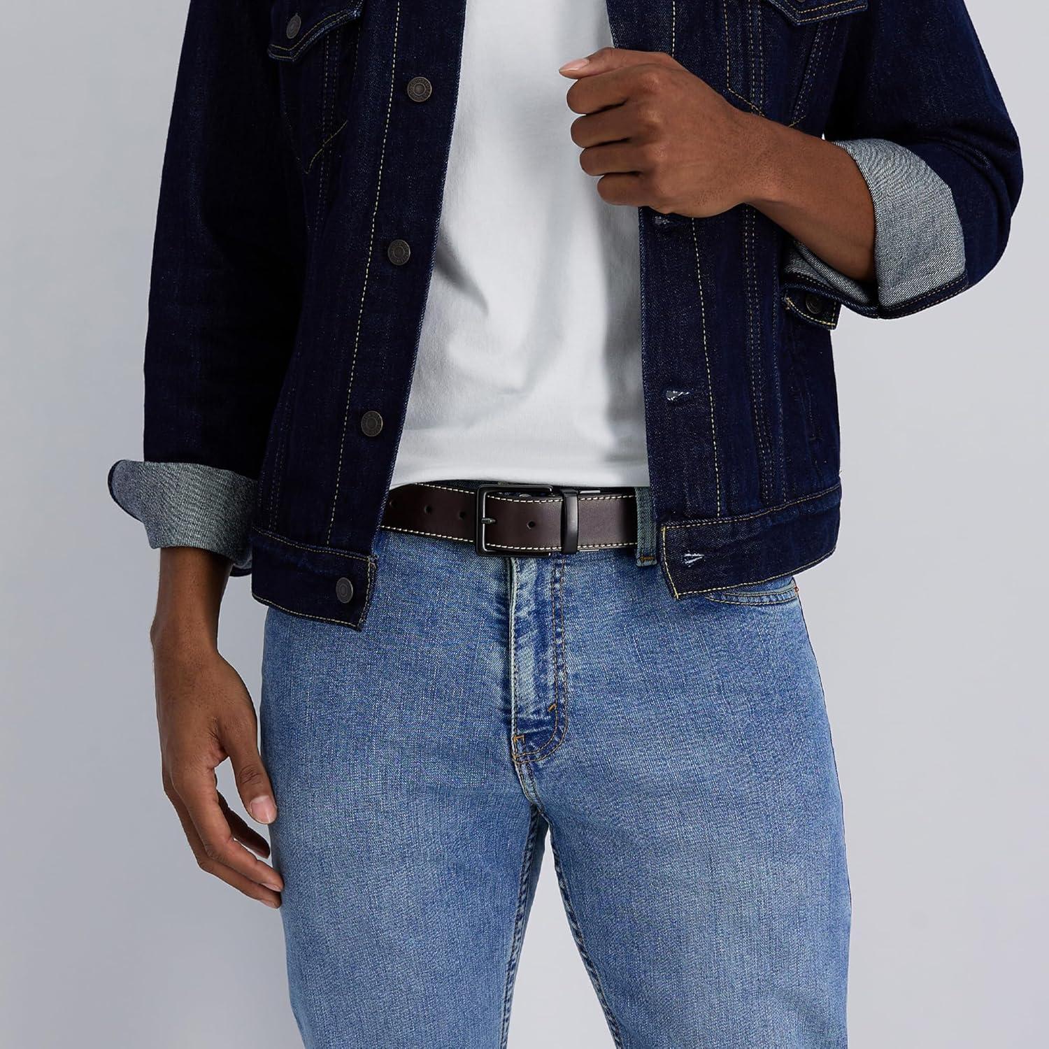 imageLevis mens Reversible Casual Jeans BeltBrownBlack Logo Buckle