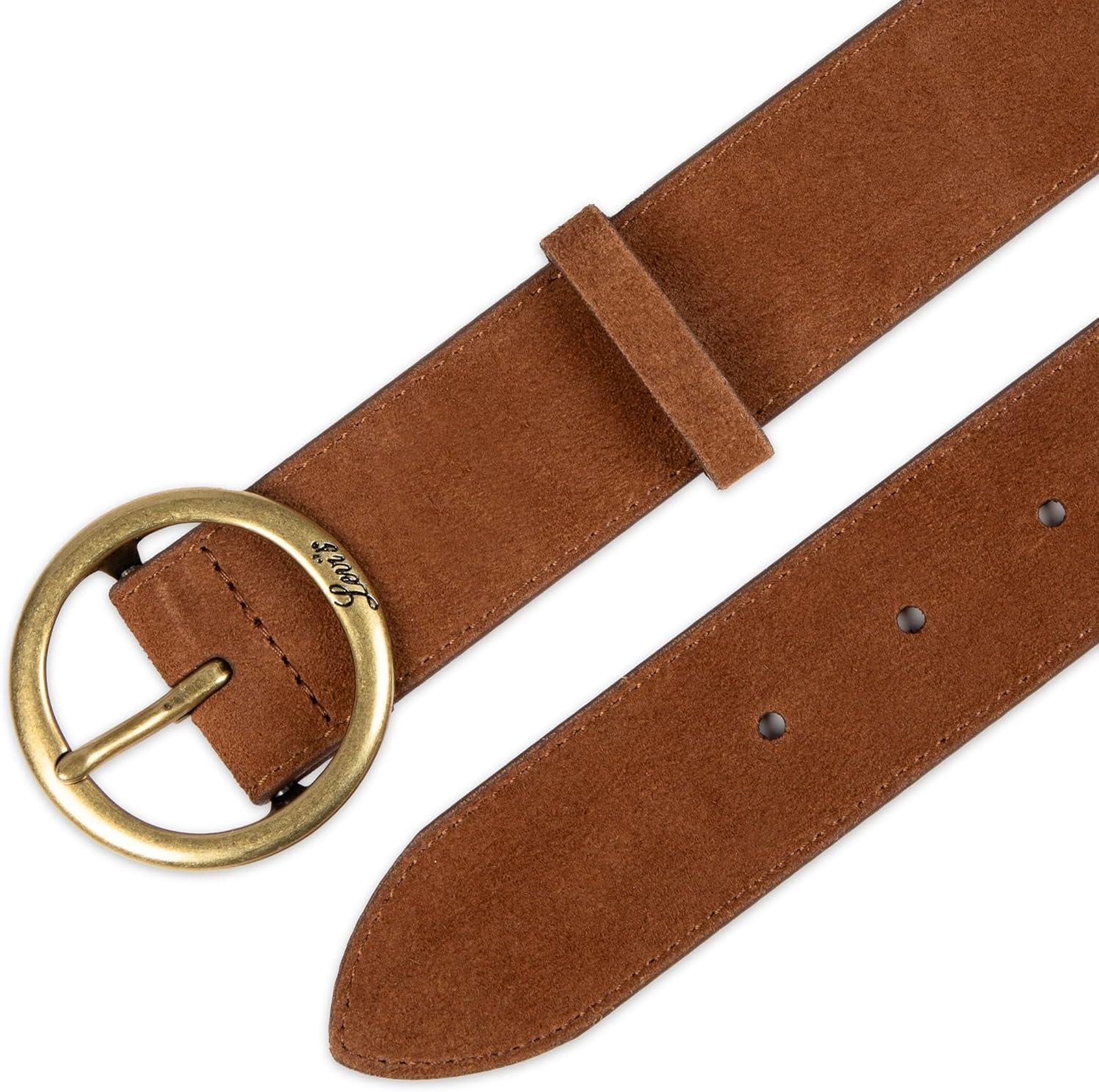 imageWomens Round Cut Edge Logo Loop Jean BeltTan Suede Round