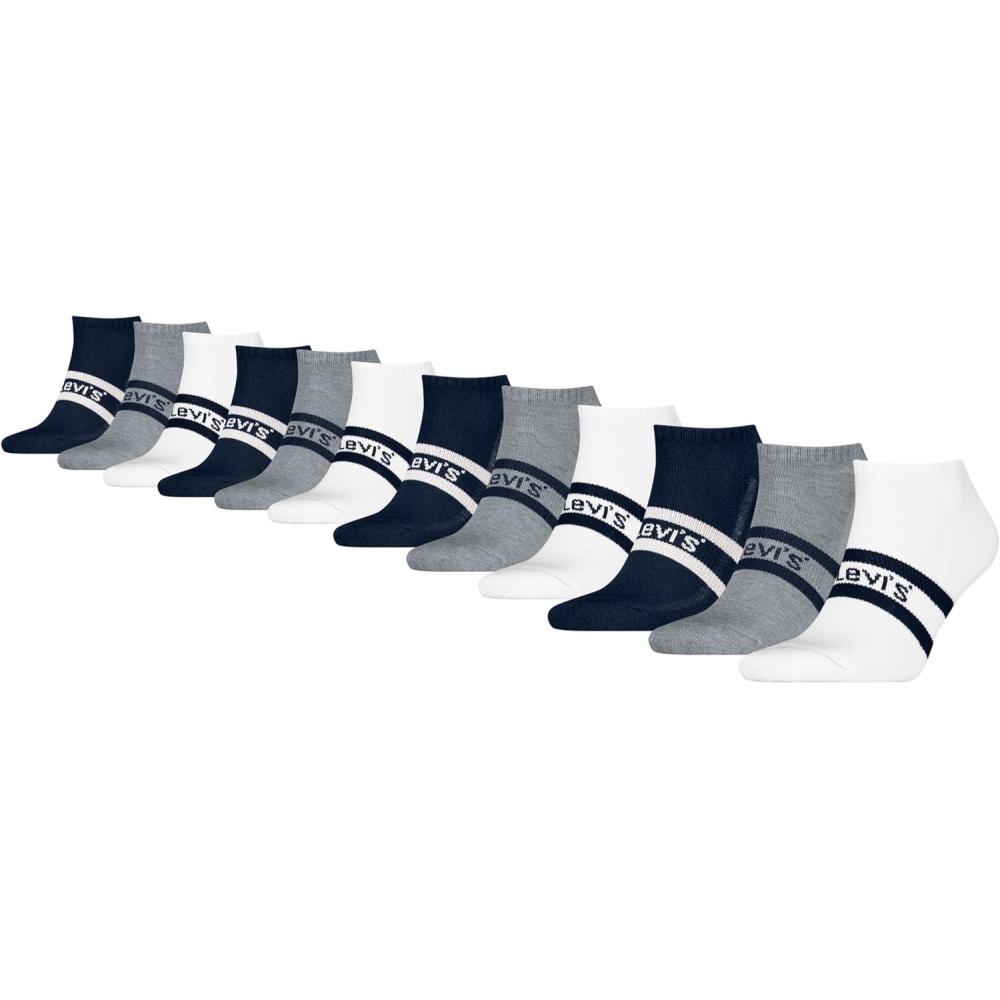 imageLevis Mens 12pack Low Cut Socks Cushioned Footbed Arch Support amp Mesh VentilationWhiteNavy BlazerHeather Grey
