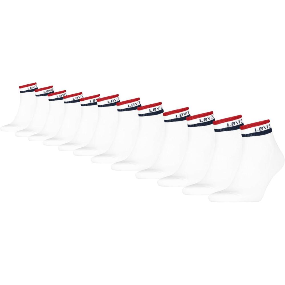 imageLevis Mens 12pack Quarter Crew Socks Cushioned Footbed Arch Support amp Mesh VentilationWhiteNavy BlazerRed