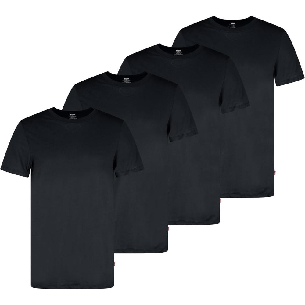imageLevis Mens 4Pack Basic Crew Neck TShirt Soft Cotton TagFree Breathable ComfortBlack Combo