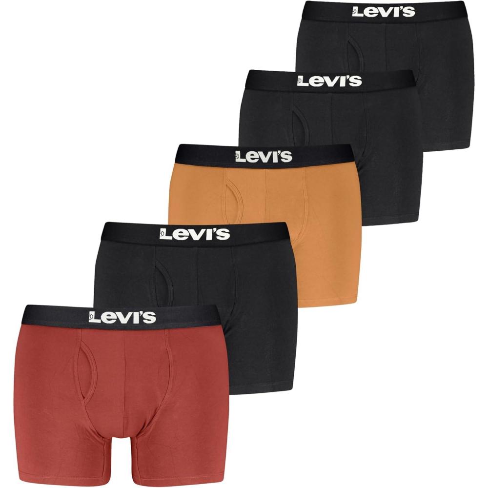 imageLevis Mens 5pack Boxer Brief Soft Cotton Tagfree Breathable ComfortRedBlackYellow Combo