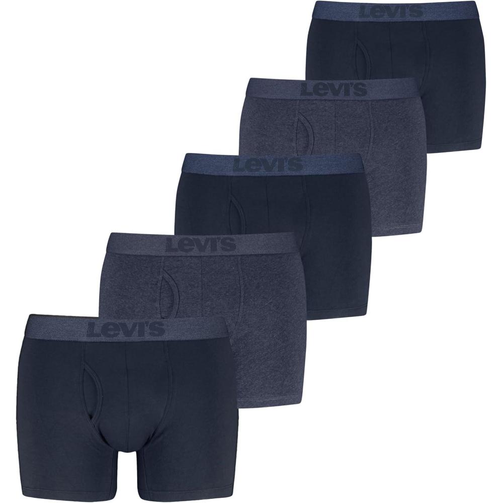 imageLevis Mens 5pack Boxer Brief With Melange Waistband Soft Cotton Tagfree Breathable ComfortBlue Combo