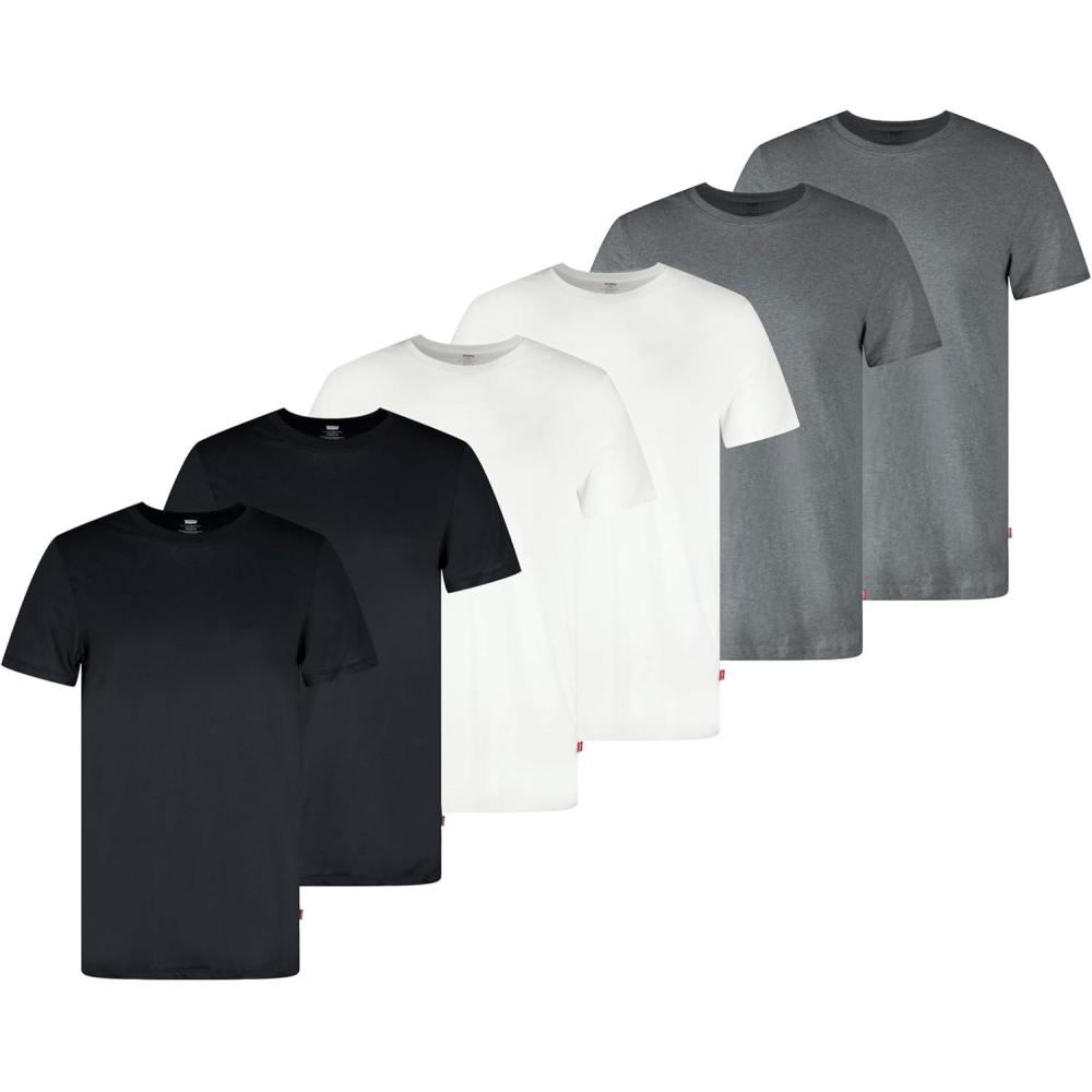 imageLevis Mens 6Pack Basic Crew Neck TShirt Soft Cotton TagFree Breathable ComfortBlackWhiteGrey Combo