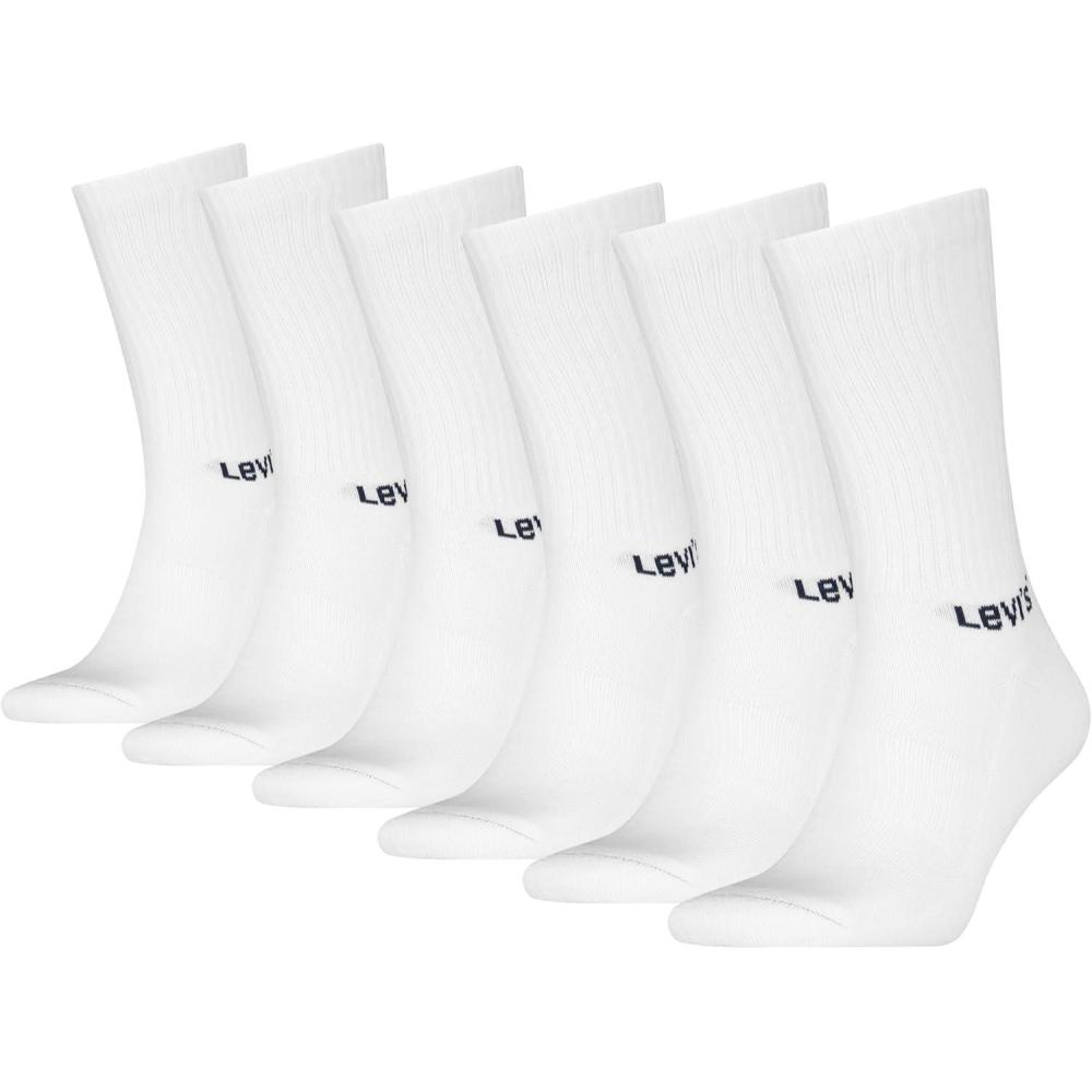 imageLevis Mens 6pack Crew Socks Cushioned Footbed Arch Support amp Mesh VentilationWhiteNavy Blazer