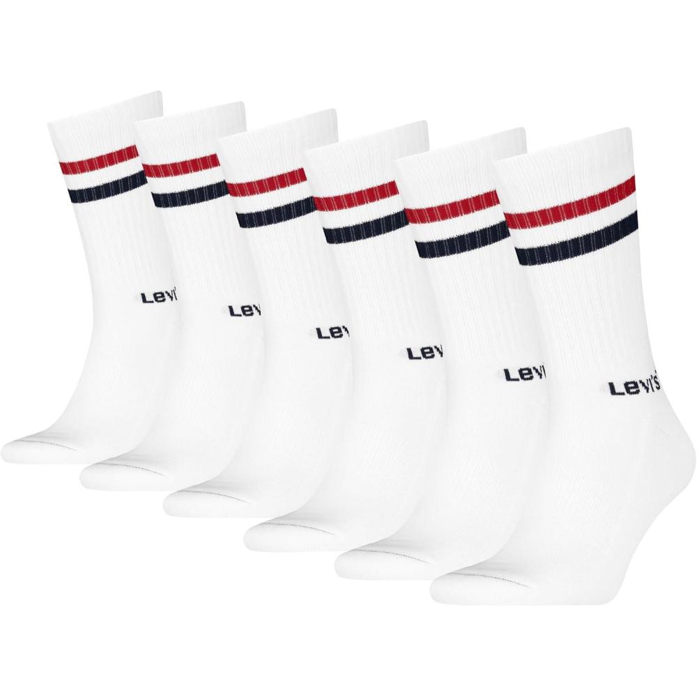 imageLevis Mens 6pack Crew Socks Cushioned Footbed Arch Support amp Mesh VentilationWhiteNavy BlazerRed
