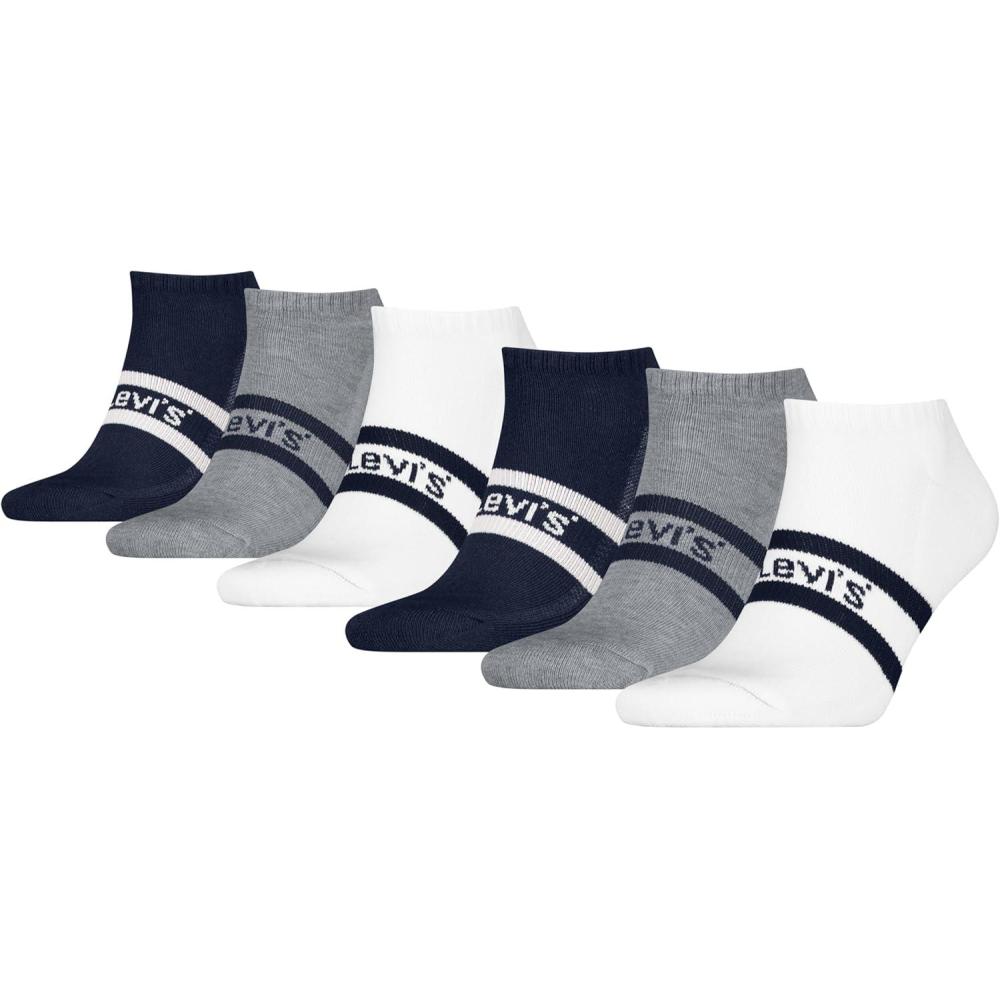 imageLevis Mens 6pack Low Cut Socks Cushioned Footbed Arch Support amp Mesh VentilationWhiteNavy BlazerHeather Grey