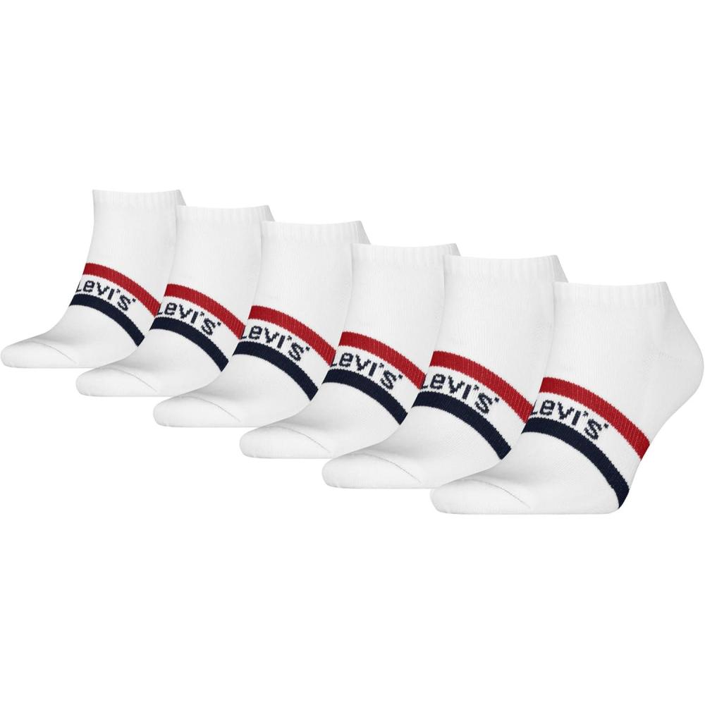 imageLevis Mens 6pack Low Cut Socks Cushioned Footbed Arch Support amp Mesh VentilationWhiteNavy BlazerRed