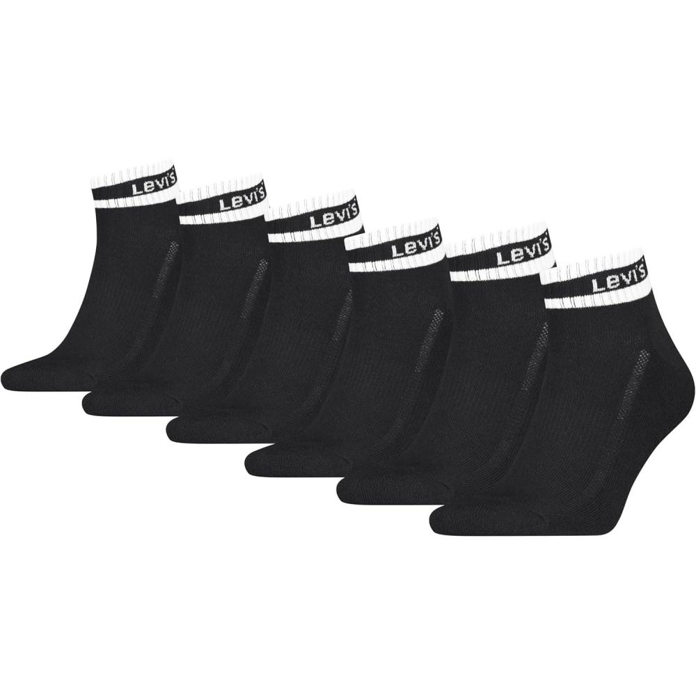 imageLevis Mens 6pack Quarter Crew Socks Cushioned Footbed Arch Support amp Mesh VentilationBlackWhite