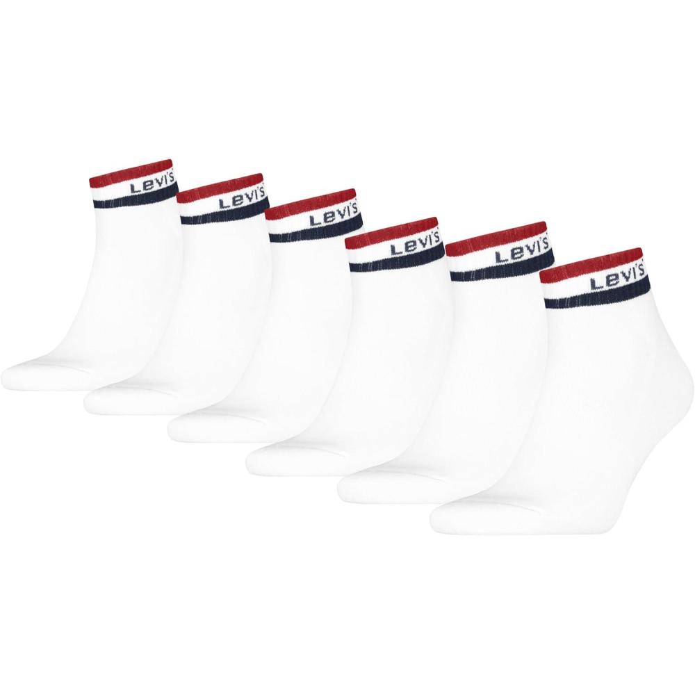 imageLevis Mens 6pack Quarter Crew Socks Cushioned Footbed Arch Support amp Mesh VentilationWhiteNavy BlazerRed