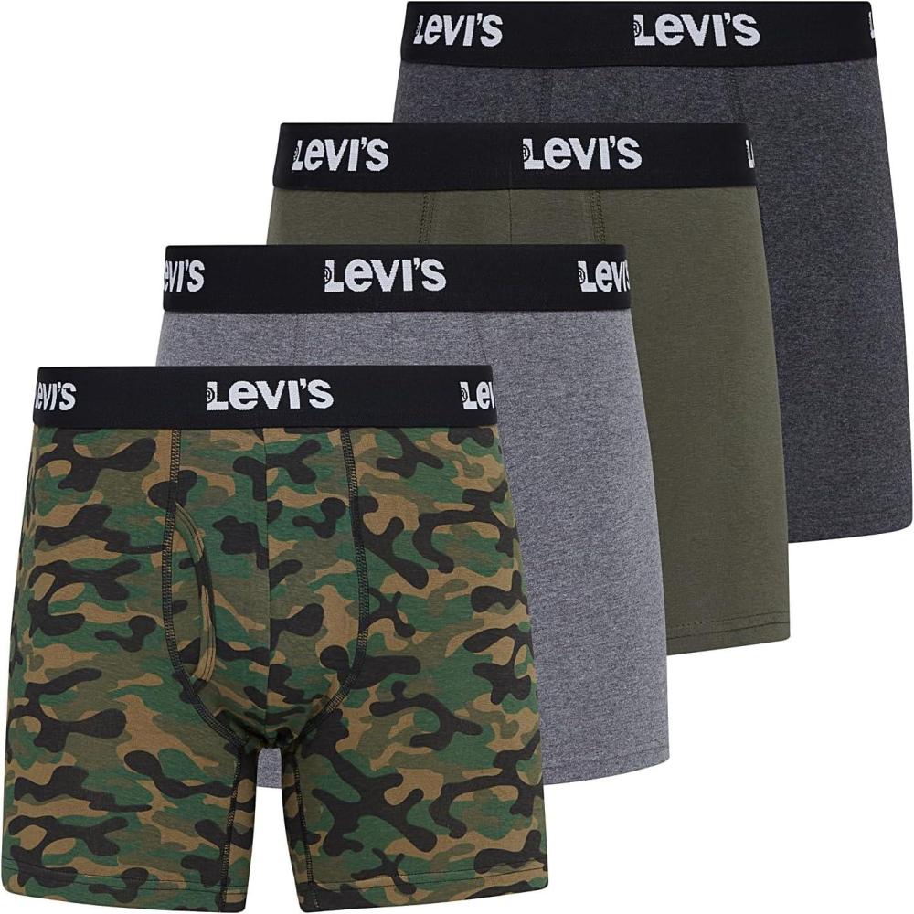 imageLevis Mens Boxer Briefs Breathable Stretch Underwear 4 PackCharcoal  Heather  Olive  Camo