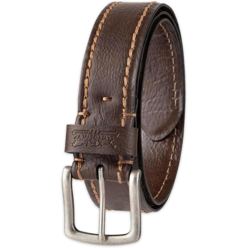 imageLevis Mens Casual Leather Belt Classic Strap for Jeans amp Everyday WearTan Stitch