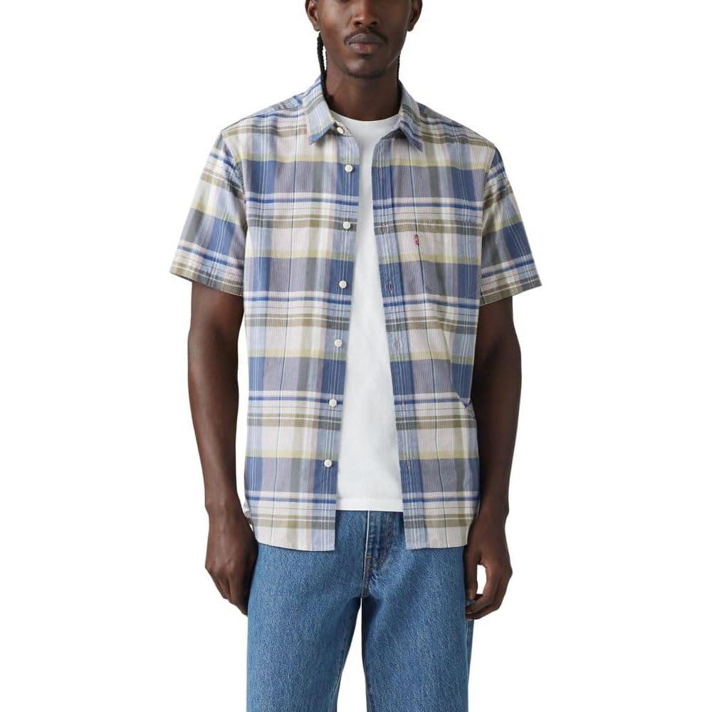 imageLevis Mens Classic 1 Pocket Short Sleeve Button Up Shirt Also Available in BigKeith Plaid Bright White
