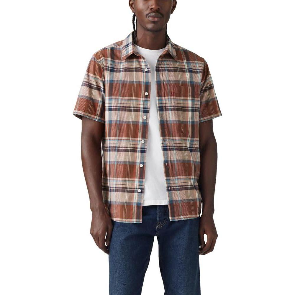 imageLevis Mens Classic 1 Pocket Short Sleeve Button Up Shirt Also Available in BigKeith Plaid Egret