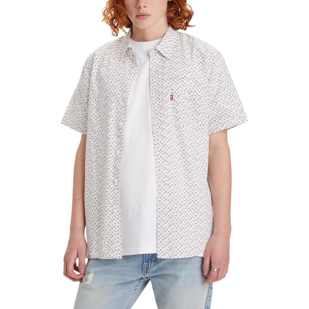 imageLevis Mens Classic 1 Pocket Short Sleeve Button Up Shirt Also Available in BigNew Francis Floral Bright White Print