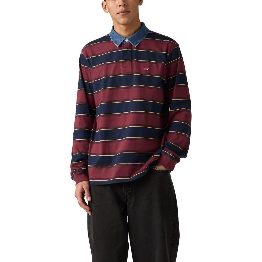 imageLevis Mens Classic Long Sleeve Rugby ShirtInigo Stripe Tawny Port