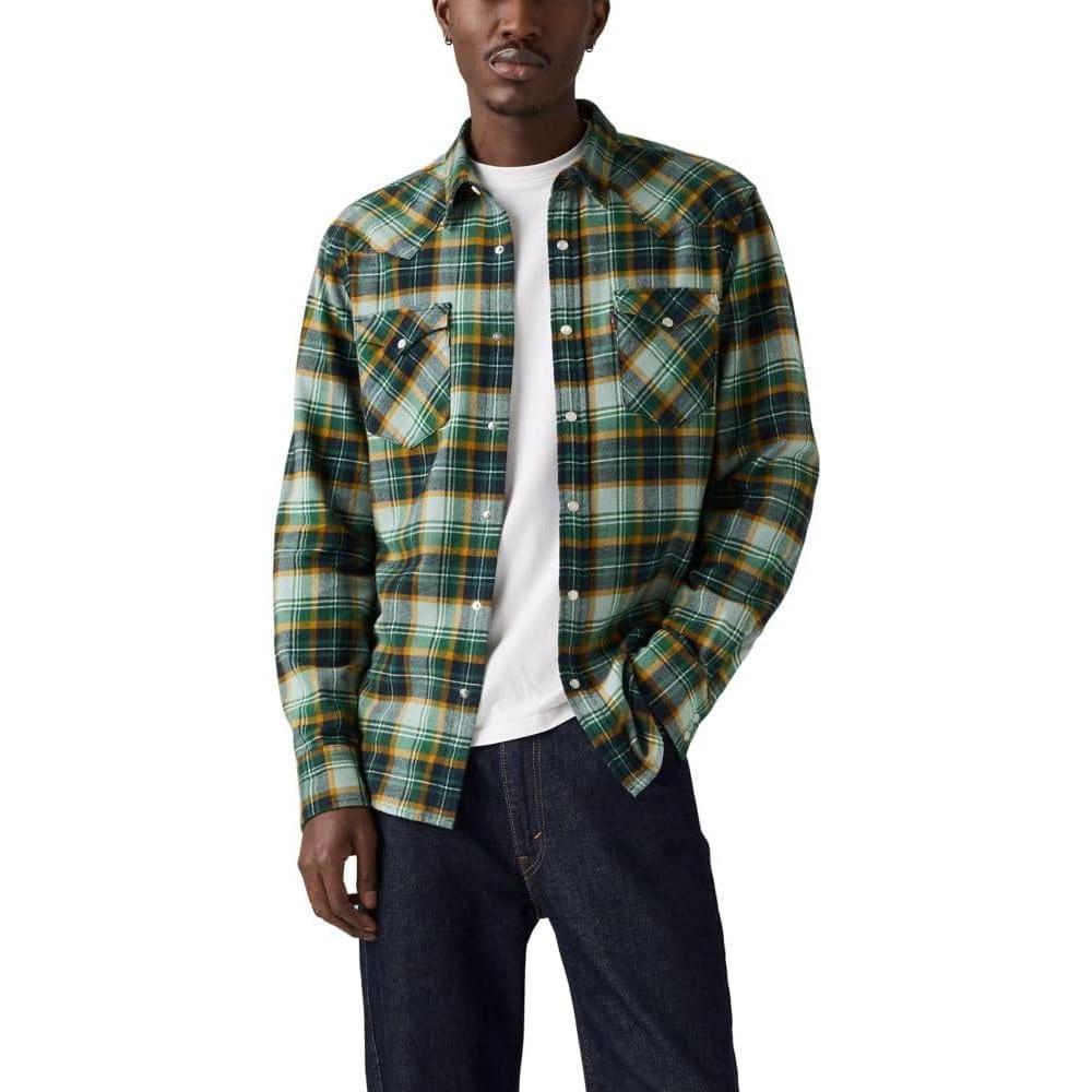 imageLevis Mens Classic Western Shirt Also Available in Big amp TallJulius Plaid Abyss Non Stretch